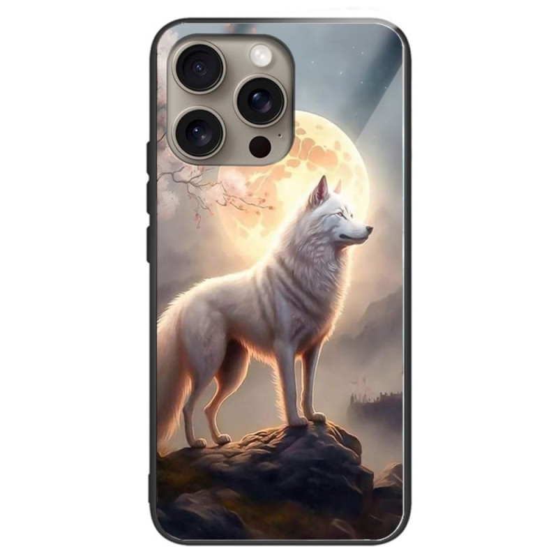 iPhone 16 Pro Hülle aus gehärtetem Glas Wolf im Mondschein