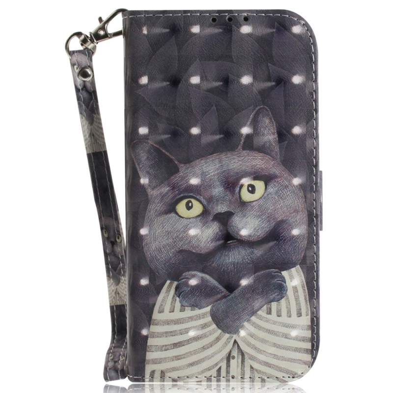 iPhone 16 Pro Max Tasche Katze Grau mit Riemen