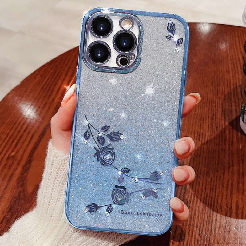 iPhone 16 Pro Max Cover, Cover mit Blumen und Strasssteinen