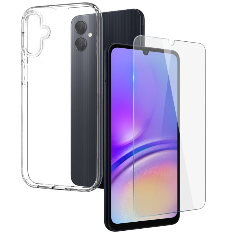 Transparentes Samsung Galaxy A05 Cover mit Displayschutz aus gehärtetem Glas