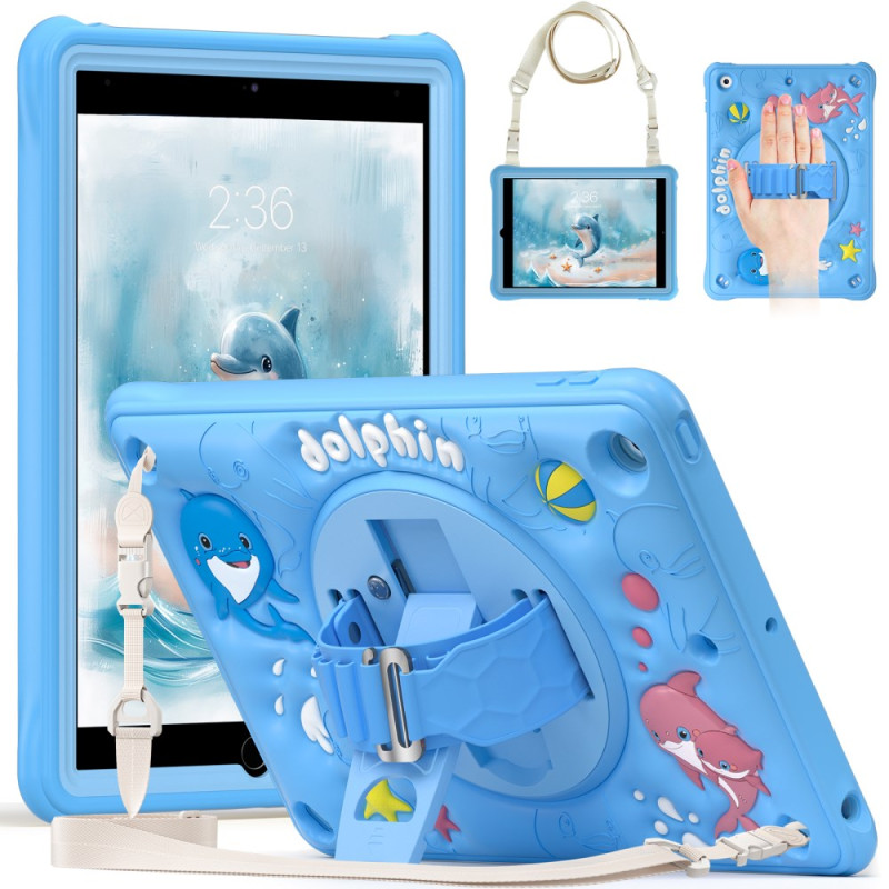 iPad Cover 10.2" (2021) (2020) (2019) Kids Gurt und Ständer Delphin