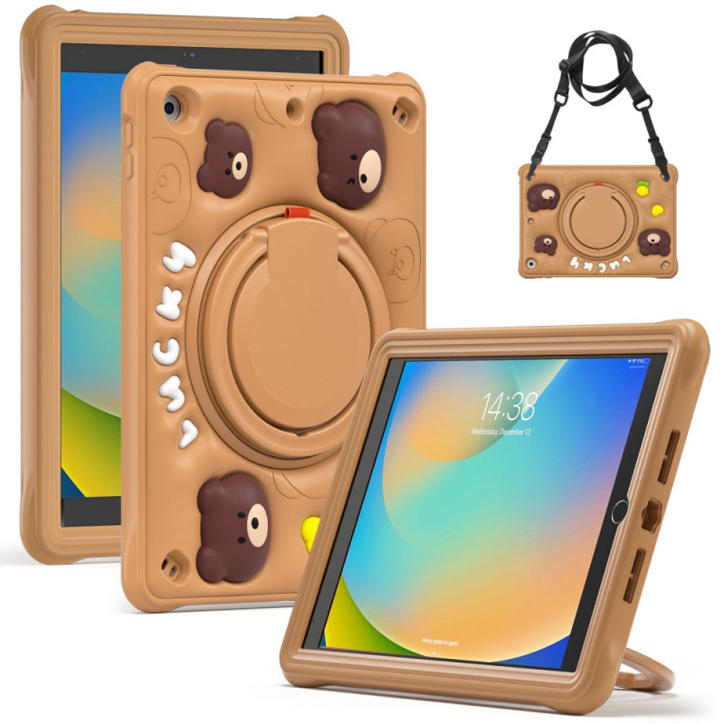 iPad Cover 10.2" (2021) (2020) (2019) Kids Niedlicher Bär mit Schulterriemen