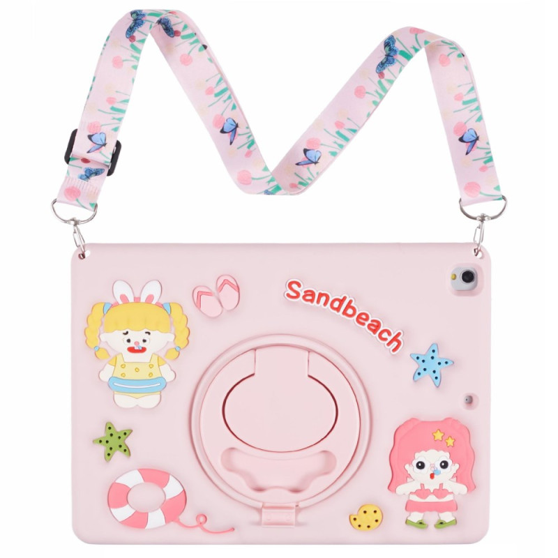 Coque iPad 10.2" (2021) (2020) (2019) / Air 10.5" (2019) / Pro 10.5" Kids Design Rose à Bandoulière