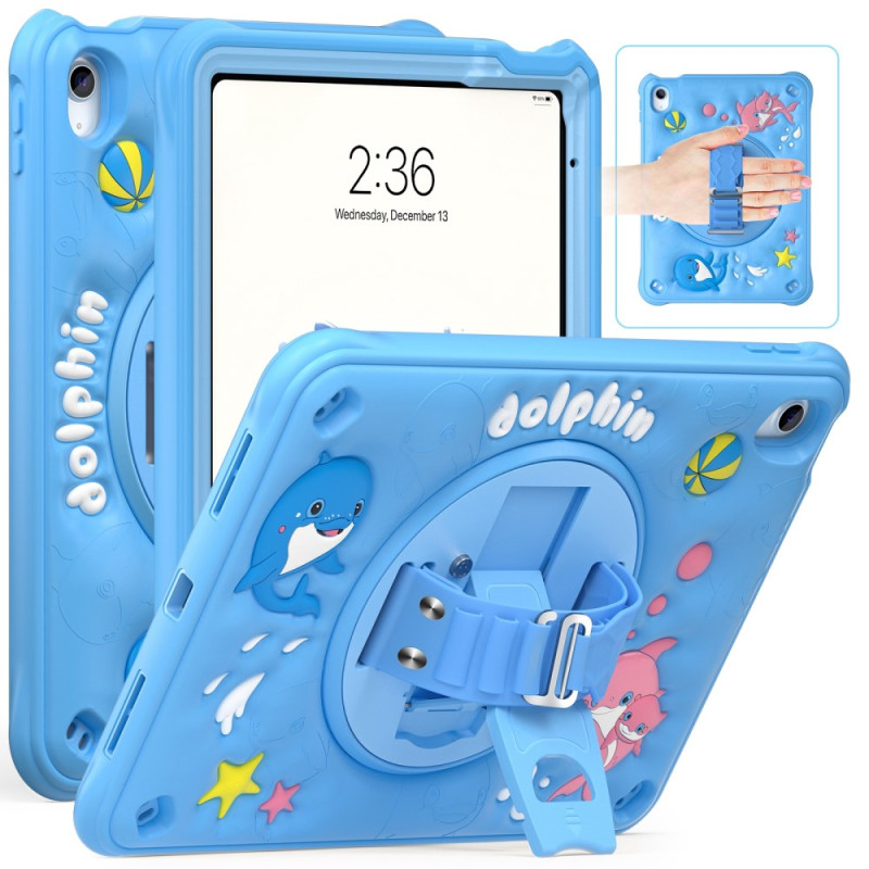 iPad Cover 10.9 (2022) Kids Delphin Ständer und drehbarer Riemen