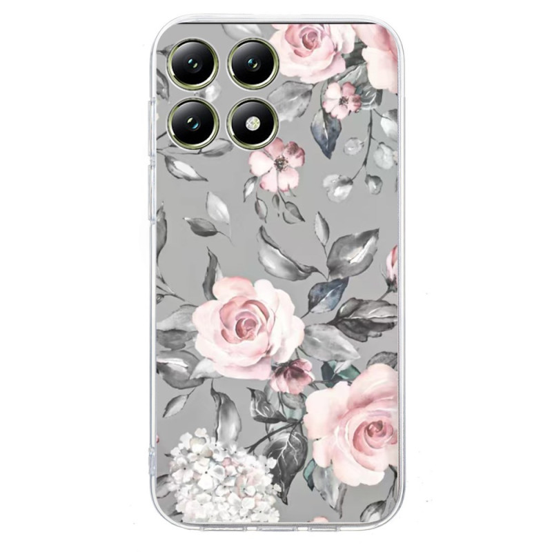 Xiaomi 14T Cover Blumenmuster auf grauem Hintergrund