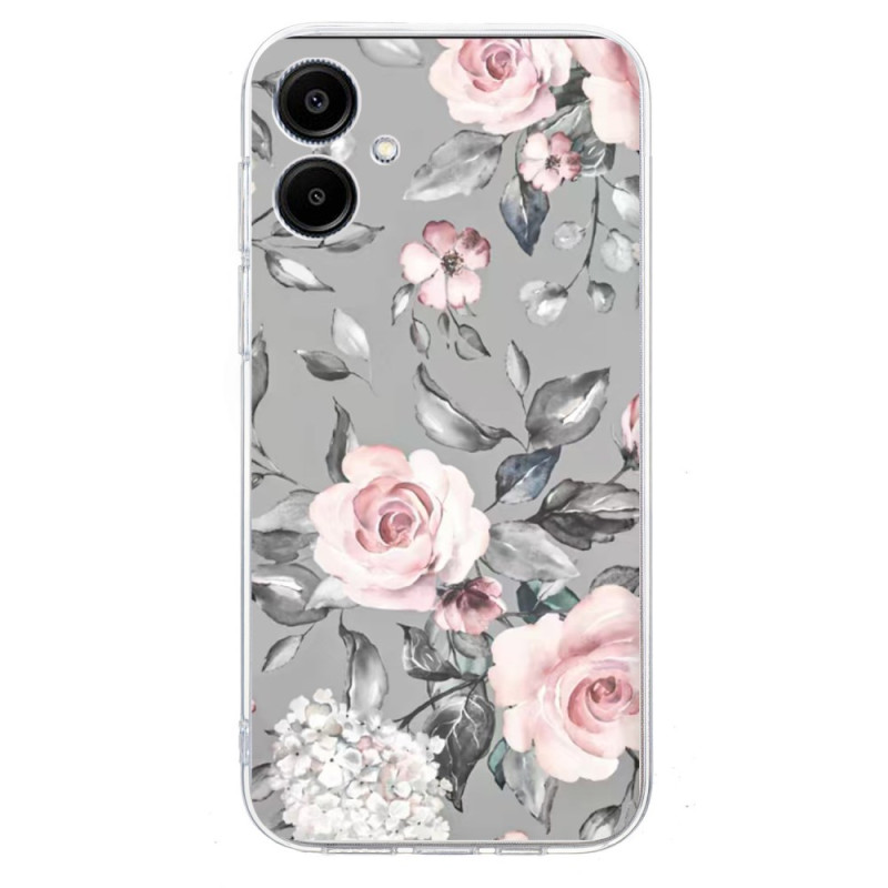 Samsung Galaxy A06 Cover Blumenmuster auf grauem Hintergrund