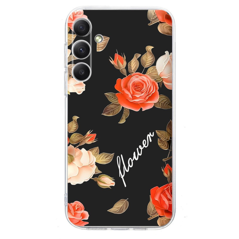 Samsung Galaxy A36 5G Cover Blumenmuster auf schwarzem Hintergrund