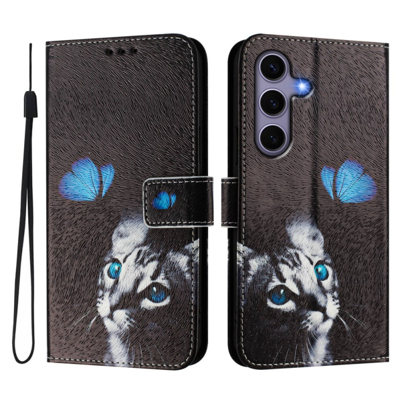 Samsung Galaxy S25 5G Schmetterling und Kätzchen Riemen Tasche