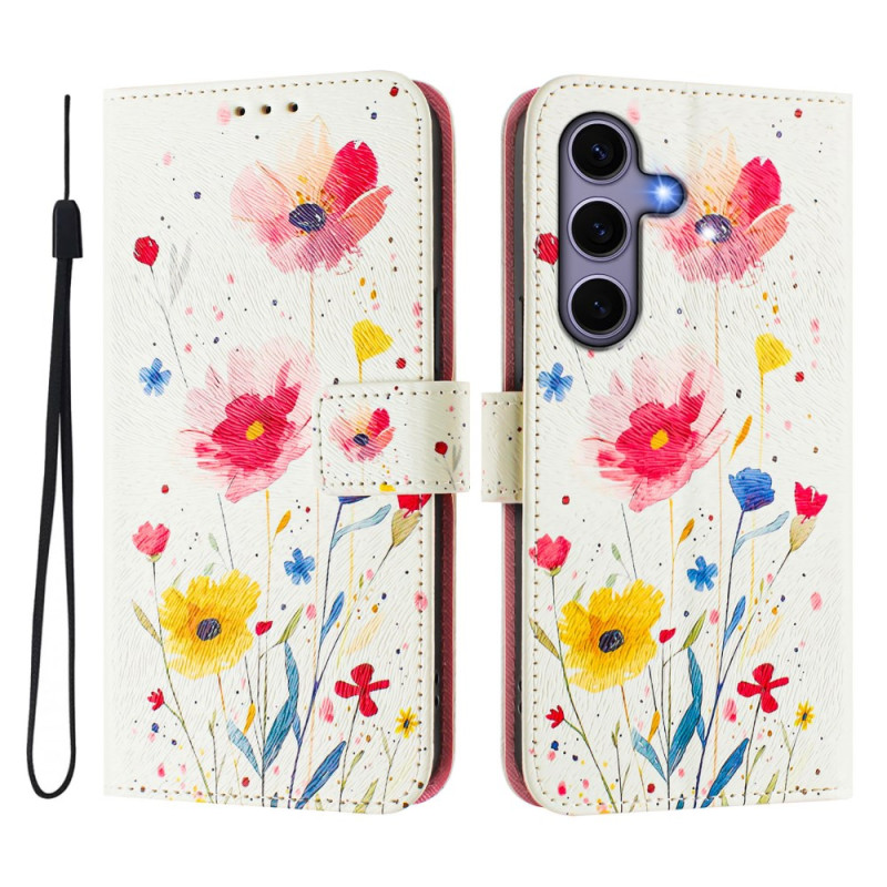 Samsung Galaxy S25 5G Tasche Blumenmuster mit Riemen