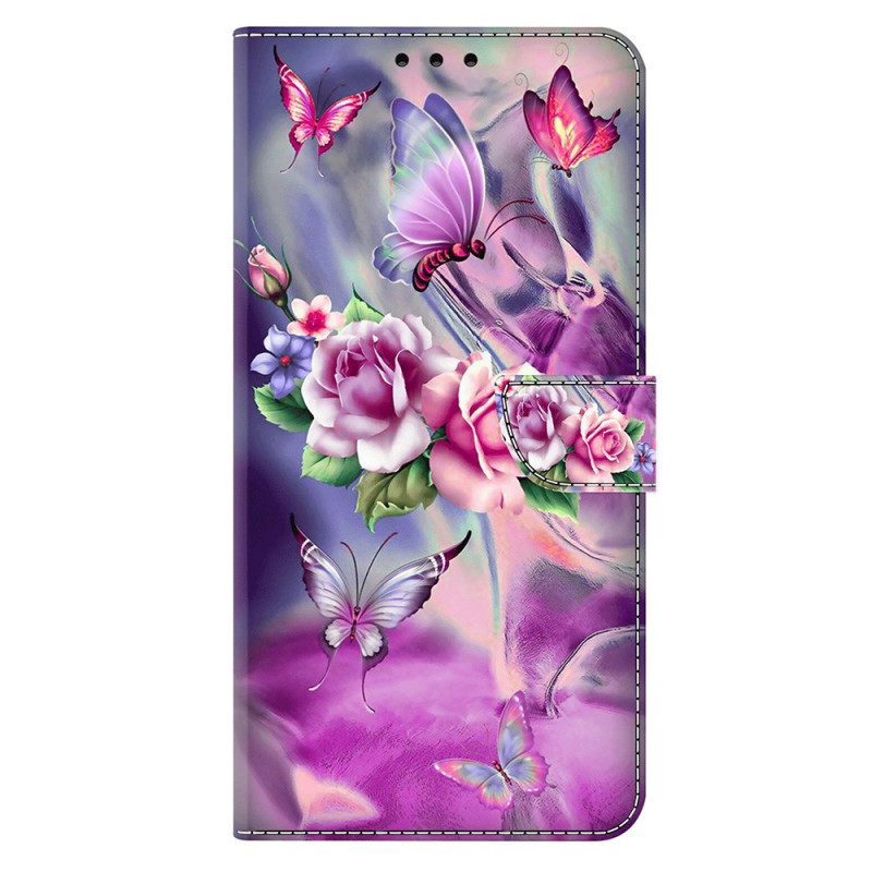 Samsung Galaxy S25 Plus Hülle Lila Schmetterlinge und Blumen