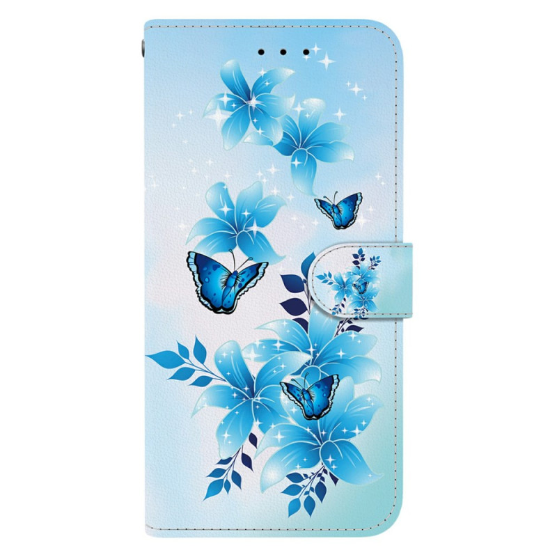 Xiaomi Redmi 14C / Poco C75 Hülle Blaue Blumen und Schmetterlinge