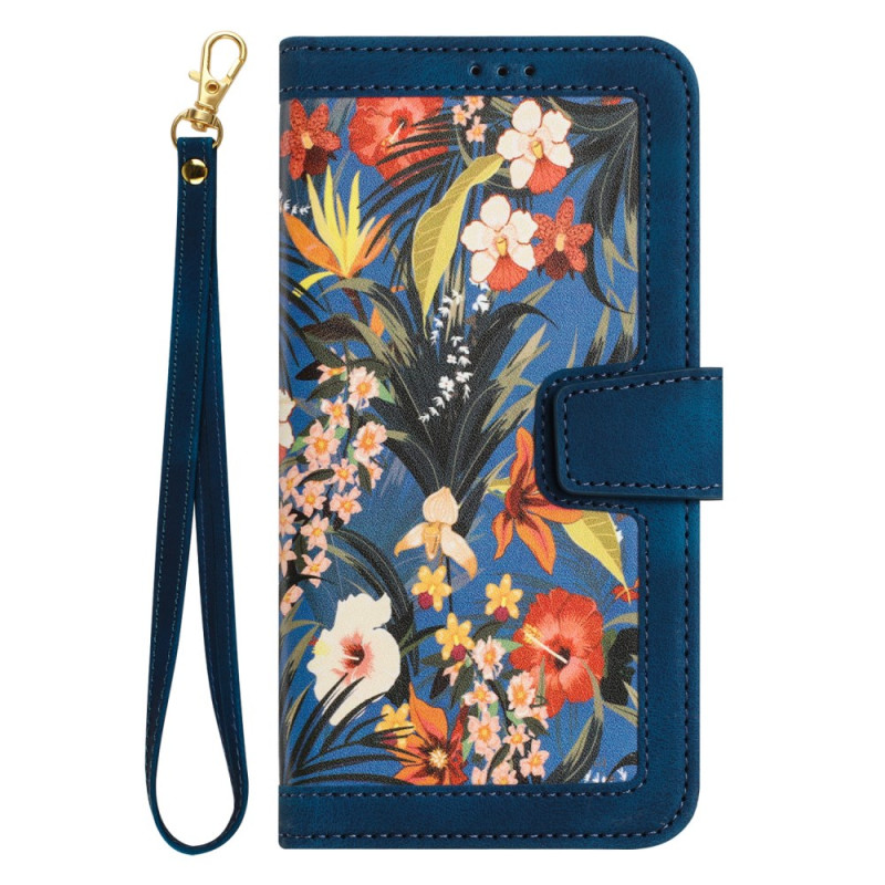 Xiaomi Redmi 14C / Poco C75 Hülle mit Blumenmuster und Trageband
