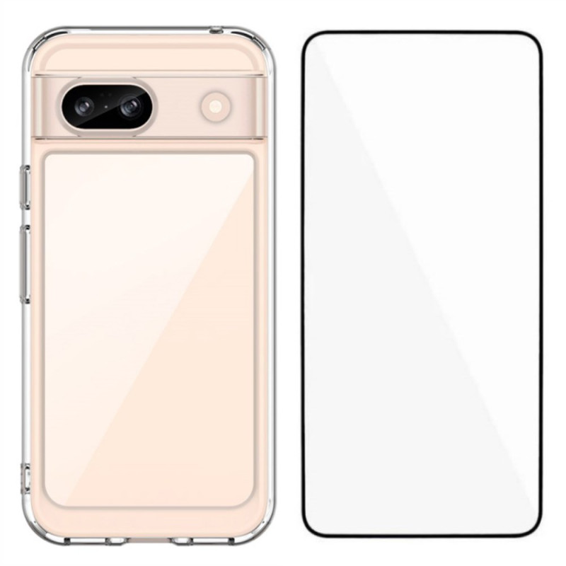 Transparentes Google Pixel 8A Cover mit Schutzfolie aus gehärtetem Glas