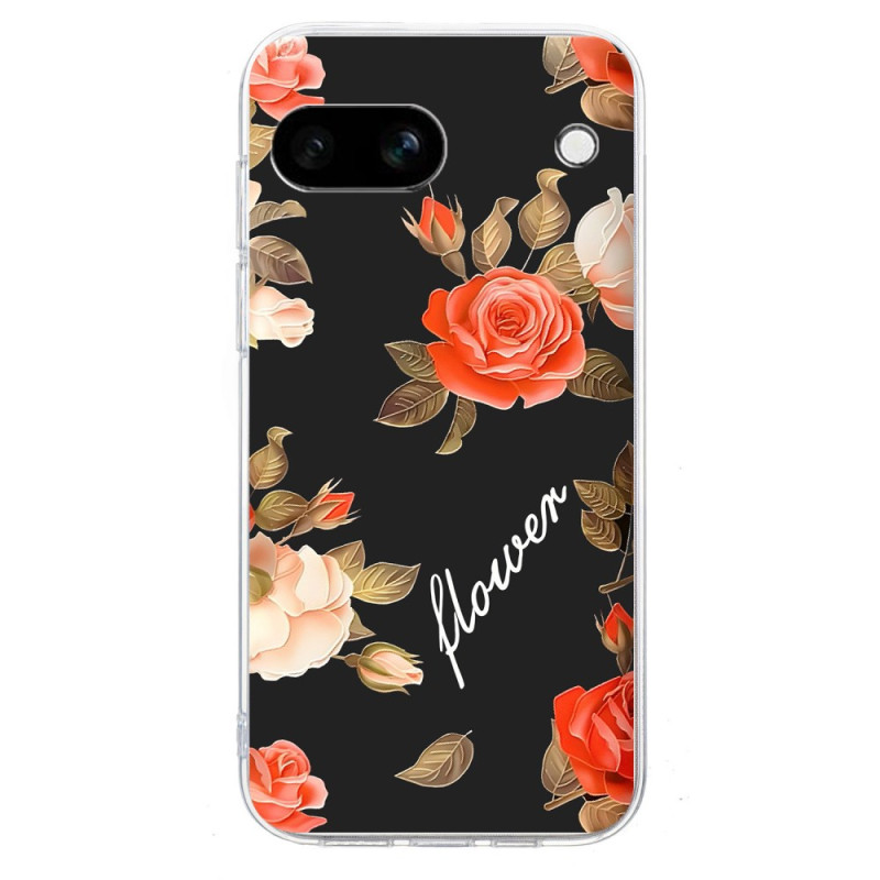 Google Pixel 9A Cover Blumenmuster auf schwarzem Hintergrund