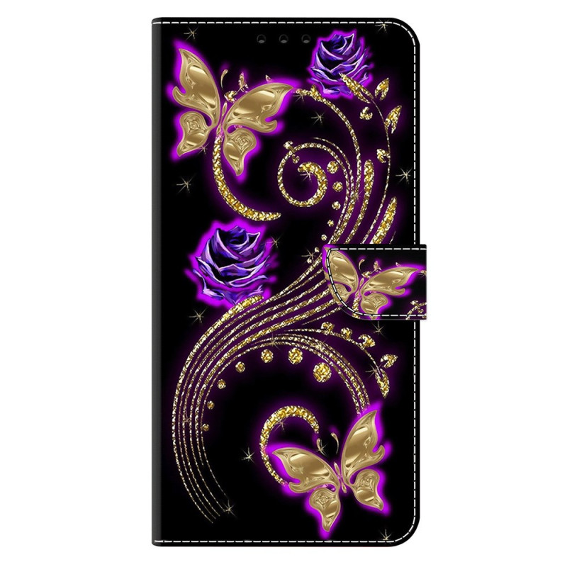 Honor Magic 7 Pro 5G Hülle Violette Blumen und Schmetterlinge