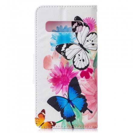 Samsung Galaxy S10 Hülle Gemalte Schmetterlinge und Blumen
