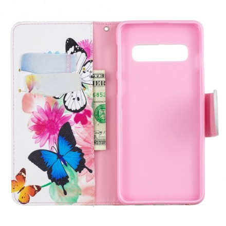 Samsung Galaxy S10 Hülle Gemalte Schmetterlinge und Blumen