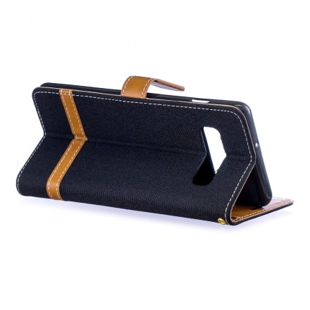 Samsung Galaxy S10 Plus Tasche Stoff und Lederoptik mit Riemen