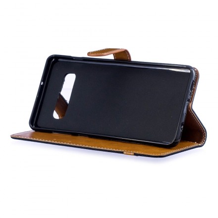 Samsung Galaxy S10 Plus Tasche Stoff und Lederoptik mit Riemen