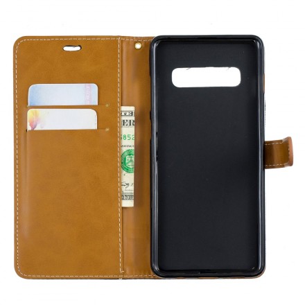 Samsung Galaxy S10 Plus Tasche Stoff und Lederoptik mit Riemen
