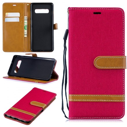 Samsung Galaxy S10 Plus Tasche Stoff und Lederoptik mit Riemen
