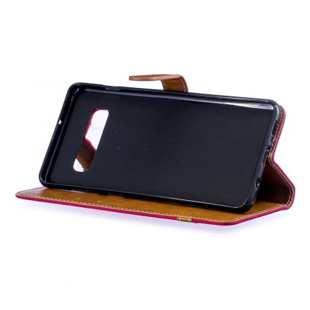 Samsung Galaxy S10 Plus Tasche Stoff und Lederoptik mit Riemen