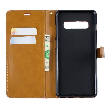 Samsung Galaxy S10 Plus Tasche Stoff und Lederoptik mit Riemen