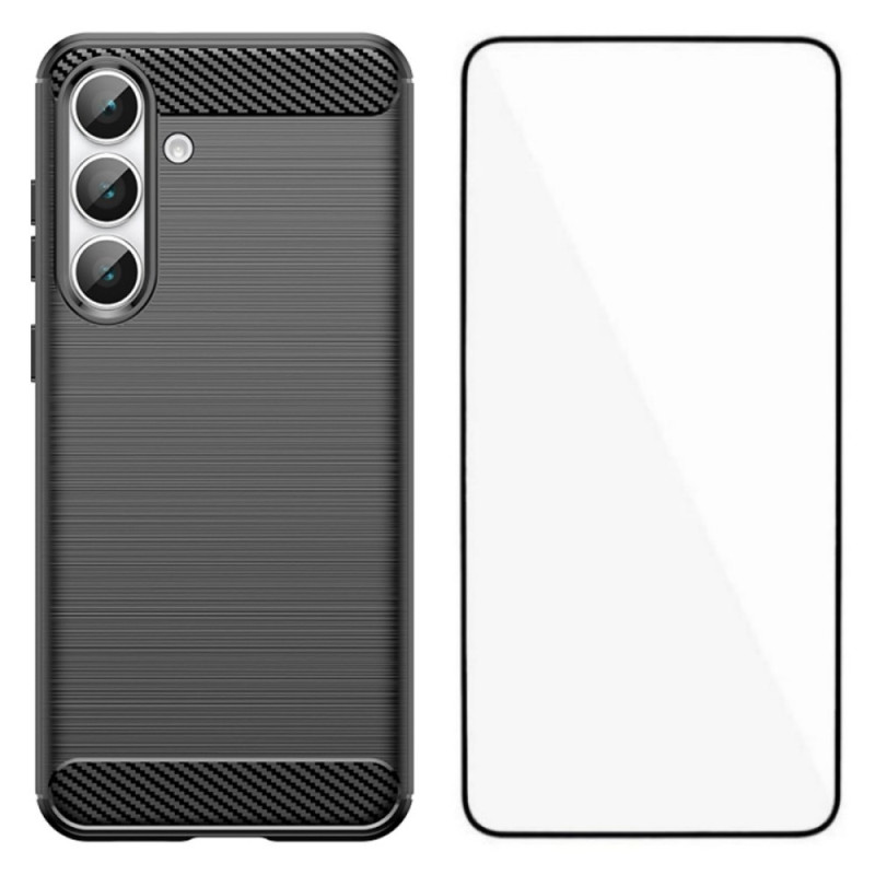 Samsung Galaxy S25 FE Cover Gebürstete Kohlefaser mit Bildschirmschutz
