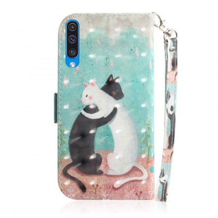 Samsung Galaxy A50 Tasche Katzenfreunde mit Riemen