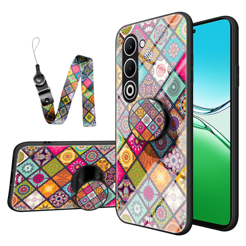 Oppo A5 5G Cover aus gehärtetem Glas mit Patchwork Ringhalter