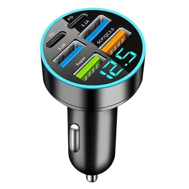 100W 6-Port PD/QC3.0 Digital Car Charger