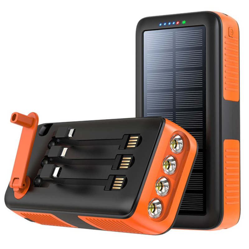 Externer Akku 30000mAh mit Solaraufladung und Handkurbel