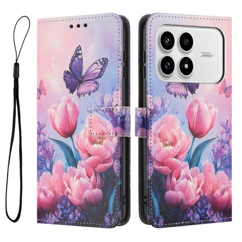 Housse Poco F8 Pro Fleurs Roses et Papillons