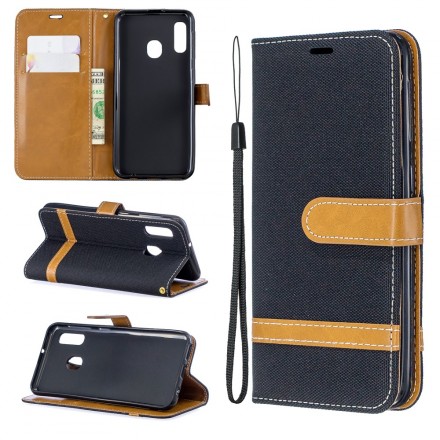 Samsung Galaxy A20e Stoff und Lederoptik Tasche mit Riemen