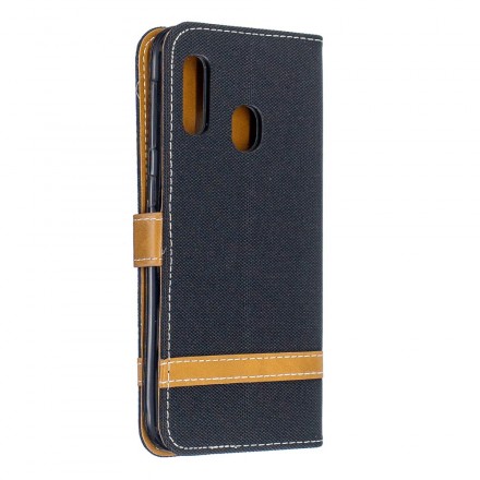 Samsung Galaxy A20e Stoff & Lederoptik Tasche mit Riemen
