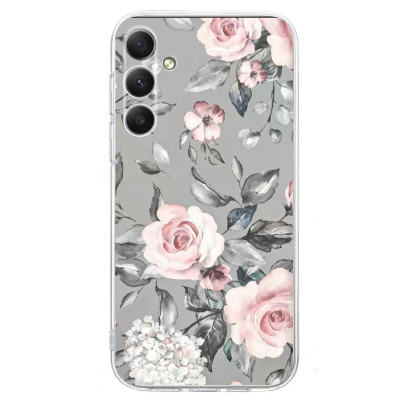 Coque Samsung Galaxy A57 5G Motif Fleurs sur Fond Gris