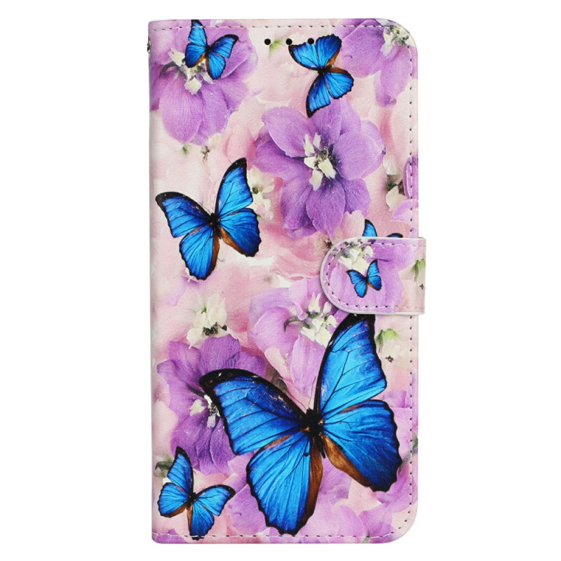 iPhone 17E / 16E Hülle Schmetterlinge und Blumen Violett