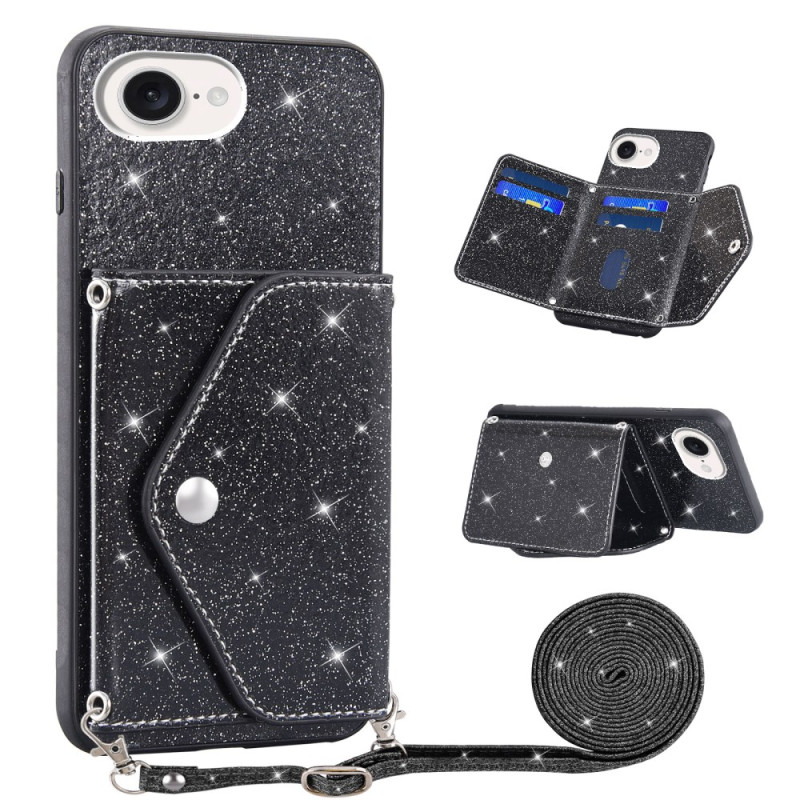 iPhone Cover 17E / 16E Kartenhalter Glitter und Schulterriemen
