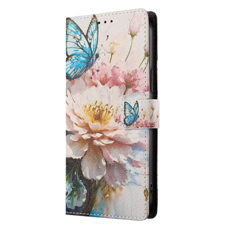 Motorola Edge 70 Fusion / Edge 70 Fusion+ 5G Wallet Cover - Schmetterlinge & Blumen mit Handschlaufe