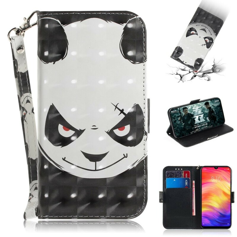 Xiaomi Redmi Note 7 Angry Panda Tasche mit Riemen