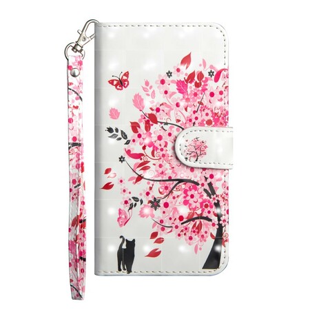 Xiaomi Redmi Note 7 Hülle Rosa Baum und Schwarze Katze