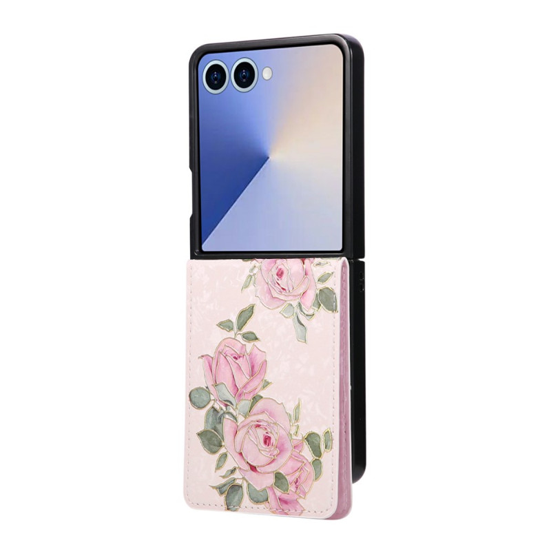 Samsung Galaxy Z Flip 8 Hülle mit Kartenfach und Blumenmuster (RFID-Schutz)
