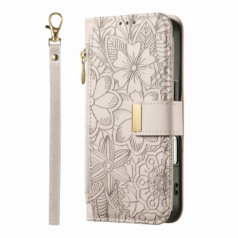 iPhone 18 Pro Max / 17 Pro Max Hülle mit Blumen- und Blattmotiv und Trageriemen