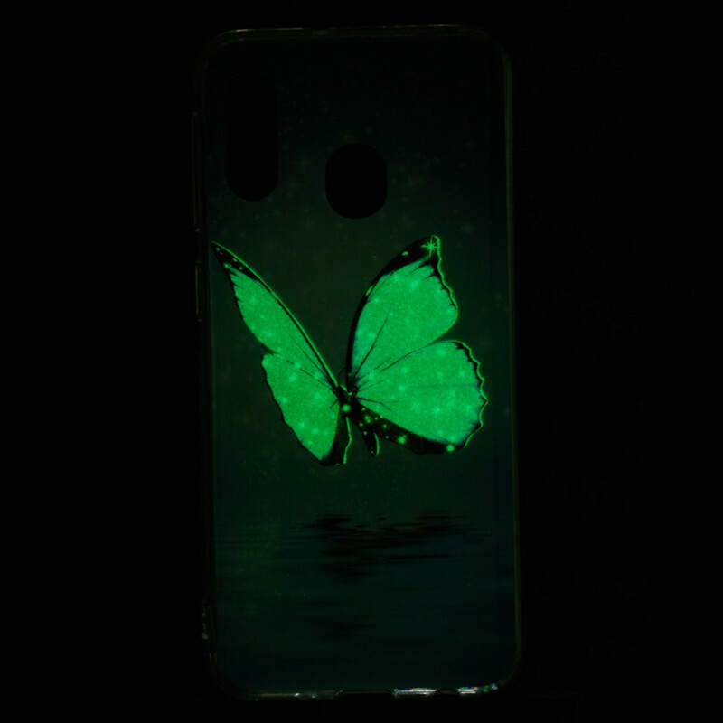 Samsung Galaxy A20e Schmetterling Cover Blau Fluoreszierend