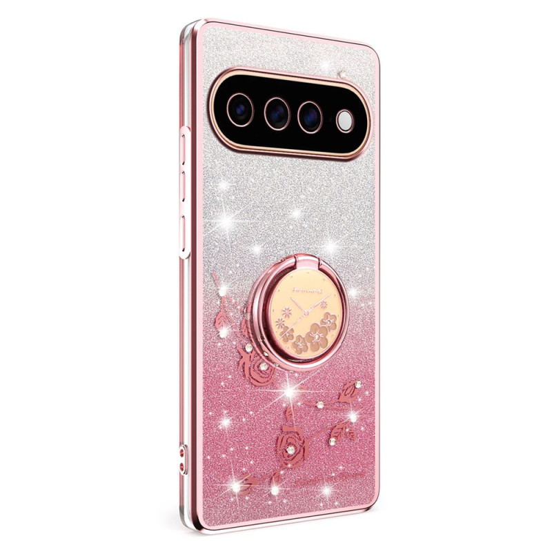Google Pixel 11 Pro-Hülle mit Blumen- und Strassmotiven und Haltering von KADEM