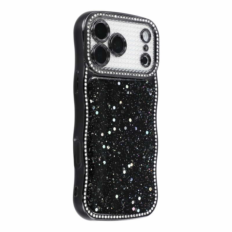 Glitzernde, gewellte iPhone 18 Pro Max / 17 Pro Max-Hülle mit Strasssteinen