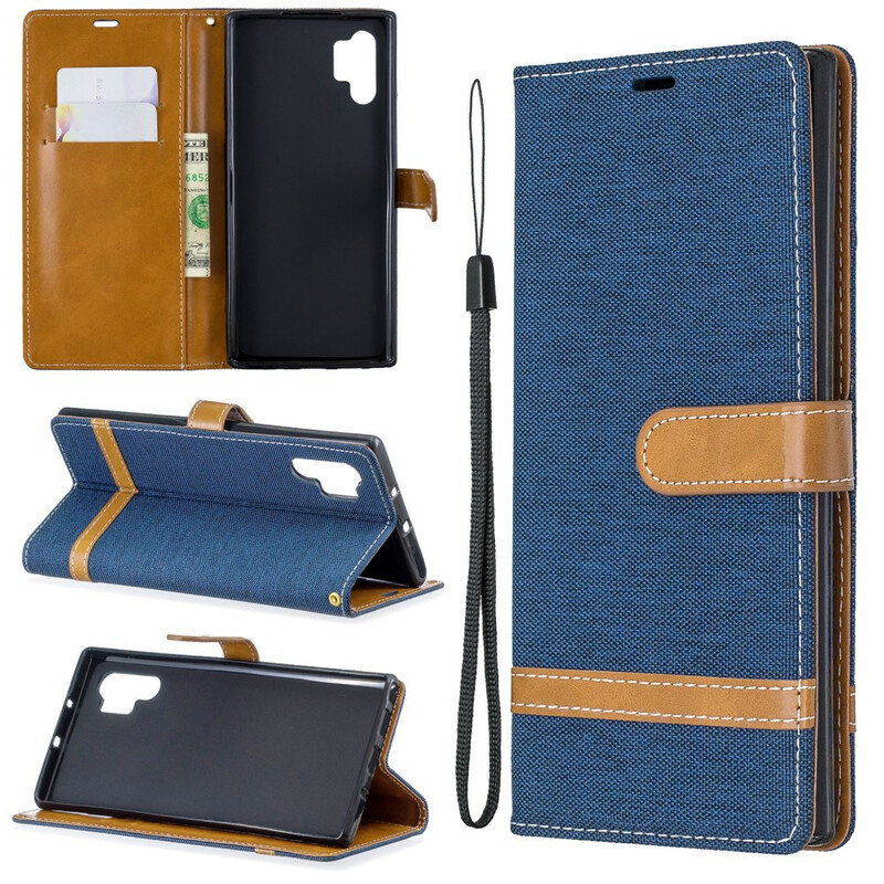 Samsung Galaxy Note 10 Plus Tasche Stoff und Lederoptik mit Riemen