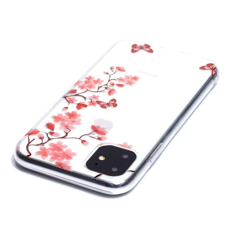 Transparente iPhone 11 Hülle Zweig mit Schmetterlingen