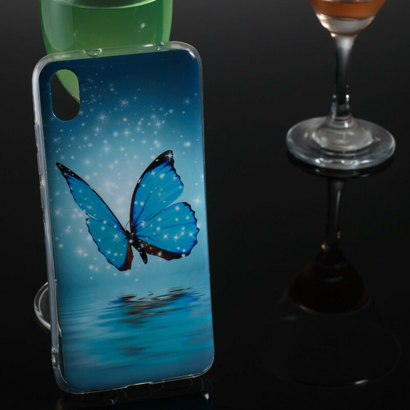 Xiaomi Redmi 7A Schmetterling Cover Blau Fluoreszierend