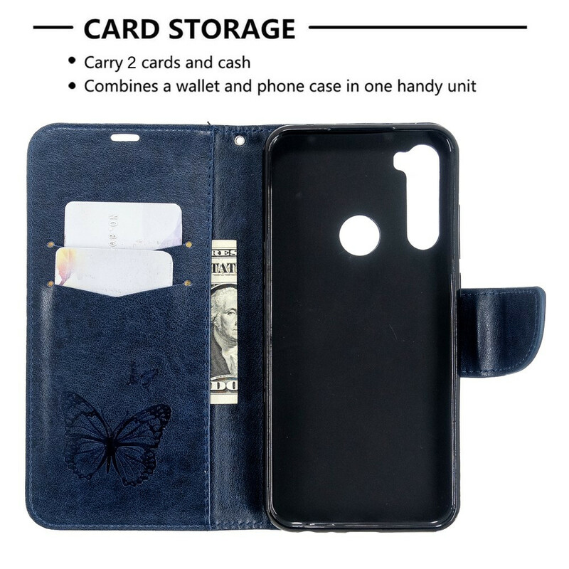 Xiaomi Redmi Note 8T Tasche Bedruckte Schmetterlinge mit Riemen